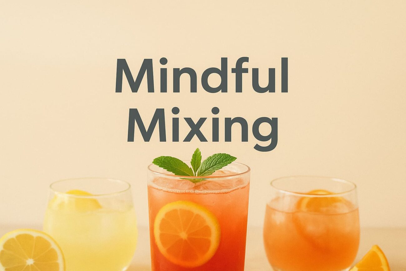 colorful mocktail in glass with fresh fruits symbolizing mindful drinking" "young adult practicing mindful drinking by choosing non alcoholic drink at social event" "herbal tea and infused water showing benefits of choosing non alcoholic drinks" "friends enjoying non alcoholic mocktails showing social benefits of alcohol free drinks" "illustration comparing effects of alcohol on liver and overall health" "individual experiencing symptoms of detoxing from alcohol while recovering at home" "zero proof cocktails on bar counter as alternative to alcoholic beverages" "healthy lifestyle benefits from choosing non alcoholic drinks such as more energy" "homemade infused water recipe as mindful drinking alternative