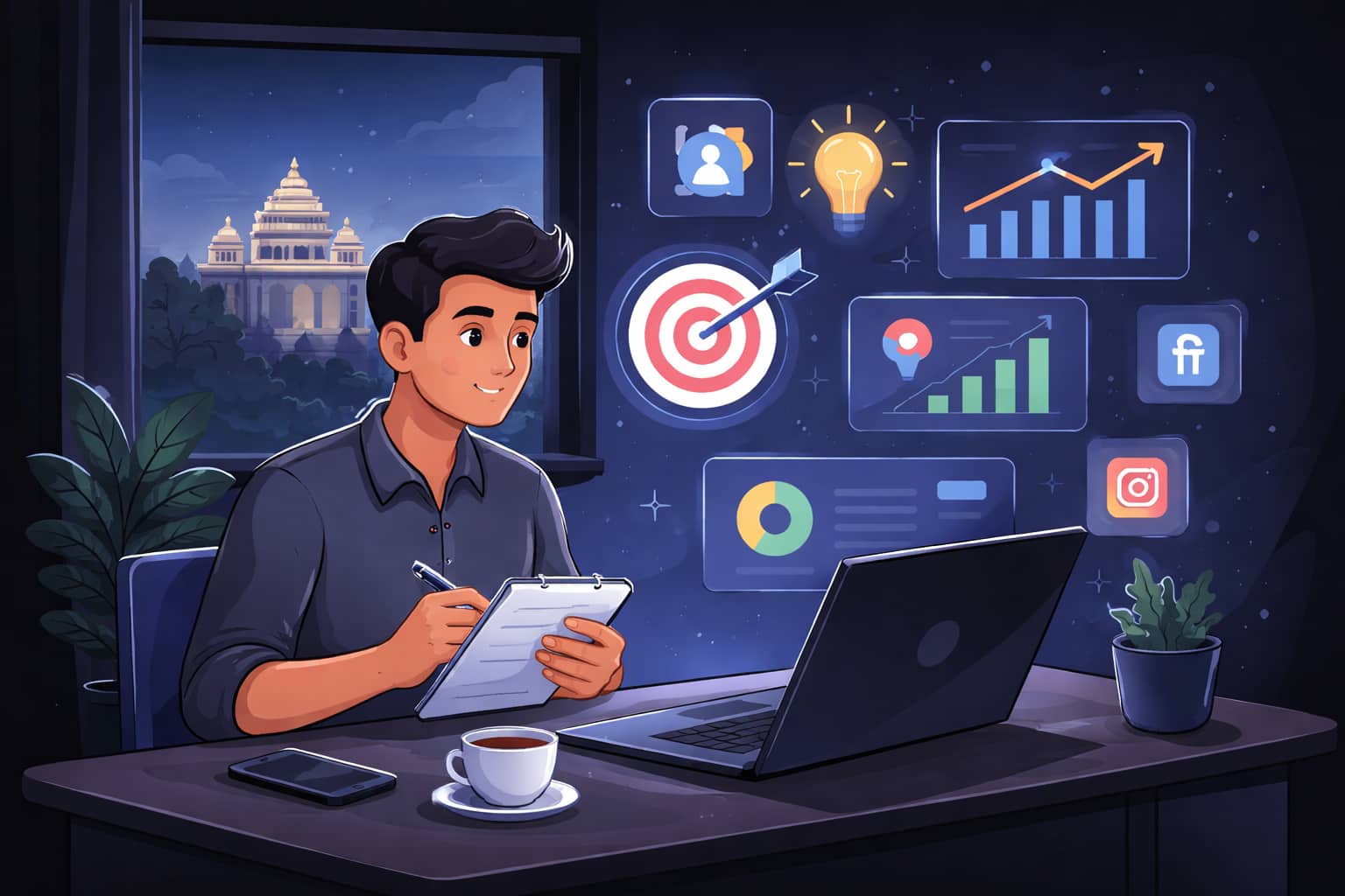 Digital marketing strategist in Bangalore planning SEO strategy at workspace best seo expert in banglore